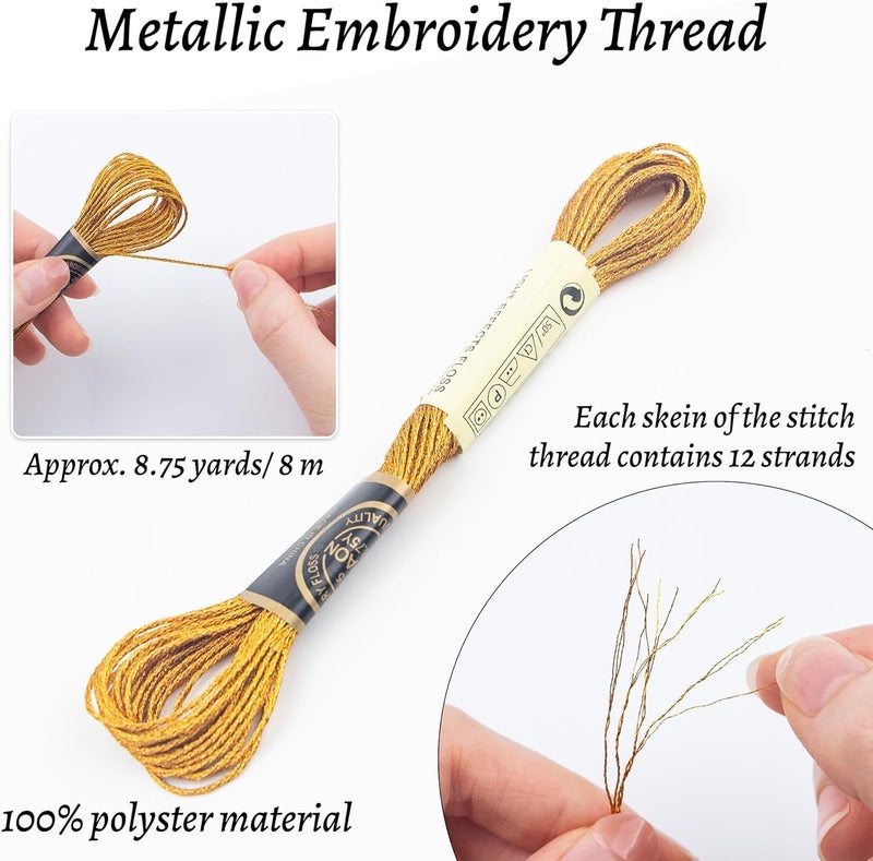 krastmon 6 Skeins Embroidery Thread, Metallic Bronze Embroidery Floss Friendship Bracelet String, Polyester Cross-Stitch Threads for Hand Embroidery, String Art - Image 2